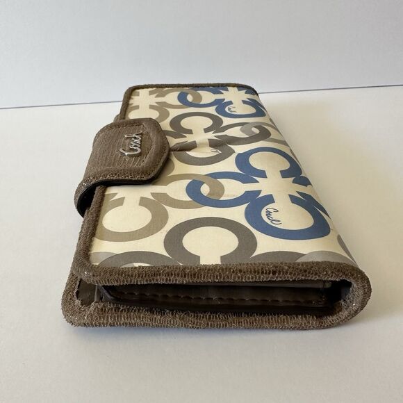 Coach Women's Madison Clover Op Art Wallet Blue Cream Brown Satin - Picture 3 of 15